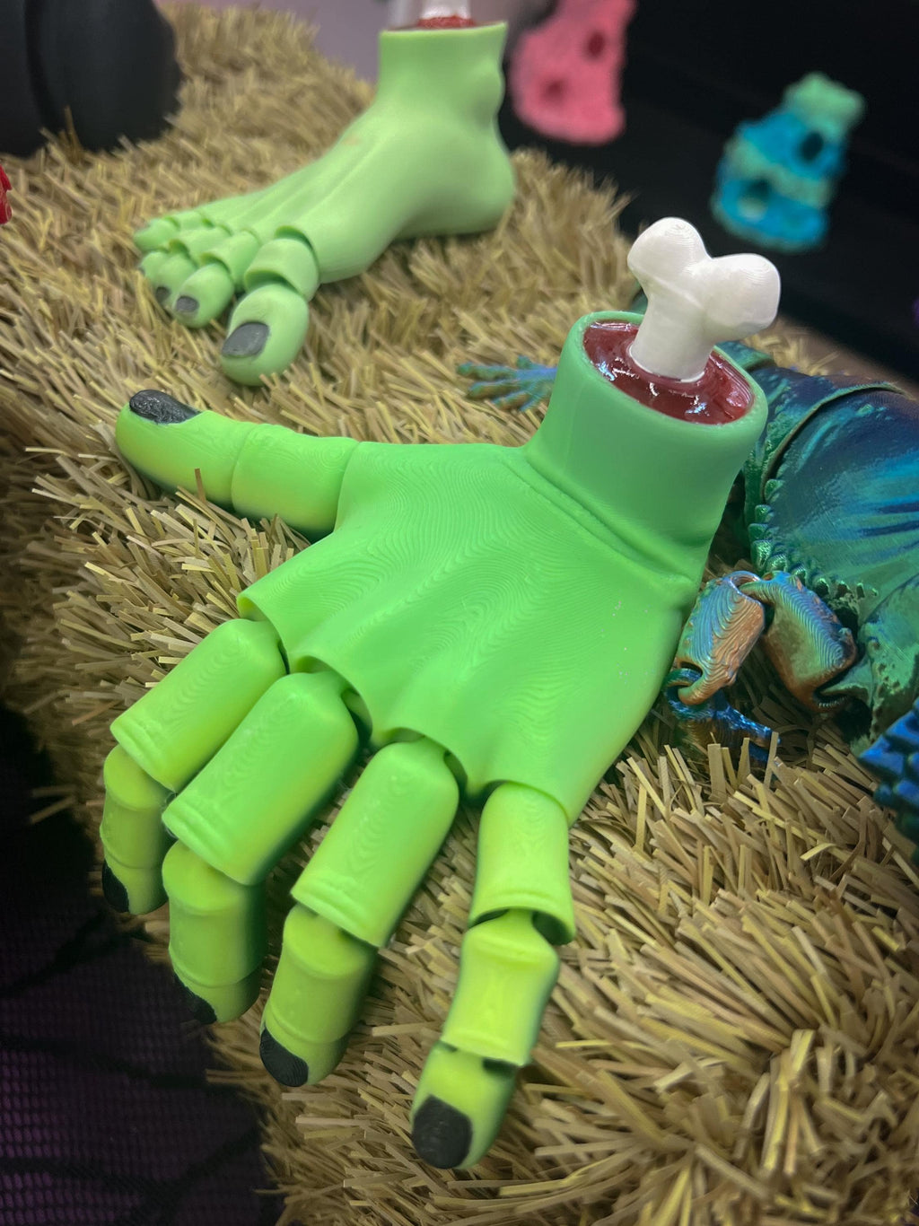 Flexi Hand, 3D printed and hand painted - Spooky Severed Hand with hand painted nails, blood and resin blood. PLEASE READ DESCRIPTION