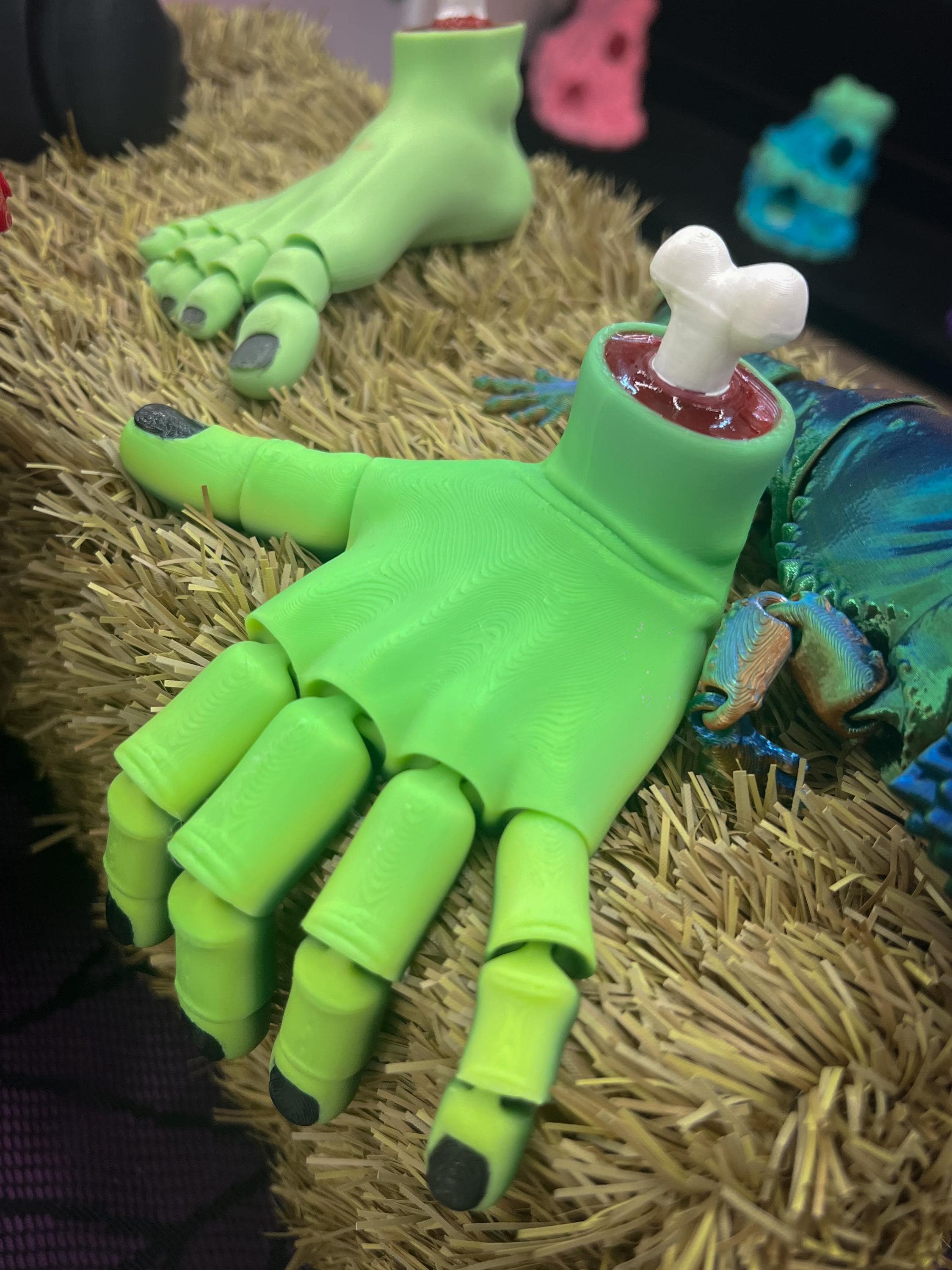 Flexi Hand, 3D printed and hand painted - Spooky Severed Hand with hand painted nails, blood and resin blood. PLEASE READ DESCRIPTION
