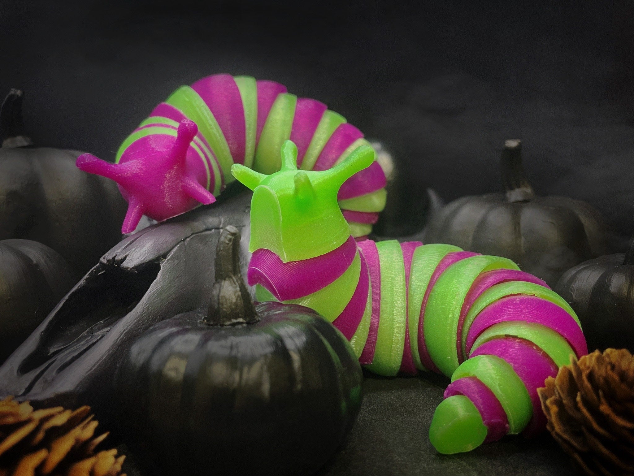 PRE ORDER for October Halloween Candy Corn Fidget Slug Toy – 6 Inch Articulated 3D Printed