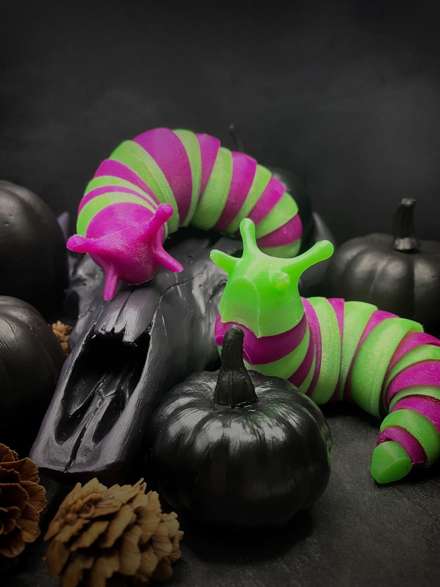 PRE ORDER for October Halloween Candy Corn Fidget Slug Toy – 6 Inch Articulated 3D Printed
