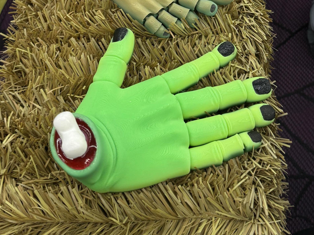 Flexi Hand, 3D printed and hand painted - Spooky Severed Hand with hand painted nails, blood and resin blood. PLEASE READ DESCRIPTION