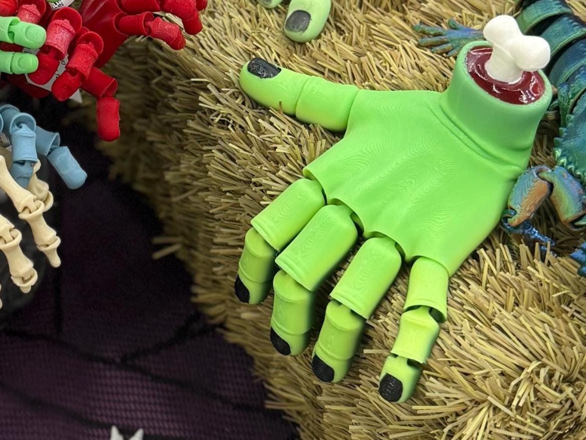 Flexi Hand, 3D printed and hand painted - Spooky Severed Hand with hand painted nails, blood and resin blood. PLEASE READ DESCRIPTION