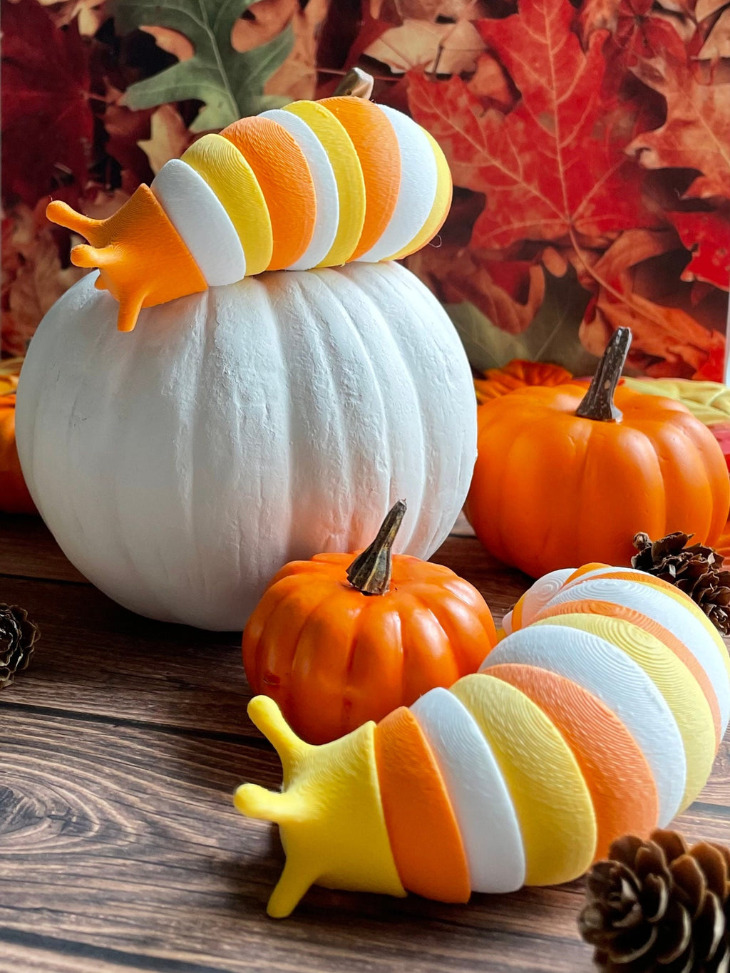 PRE ORDER for October Halloween Candy Corn Fidget Slug Toy – 6 Inch Articulated 3D Printed