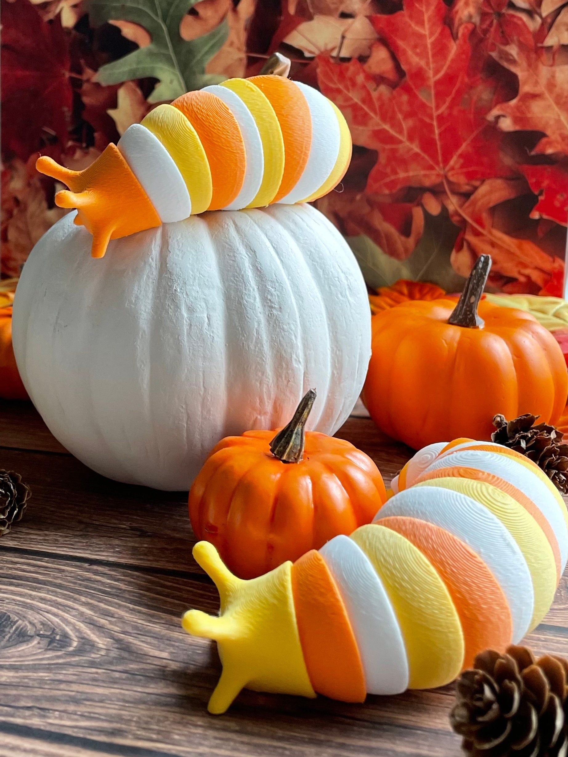 PRE ORDER for October Halloween Candy Corn Fidget Slug Toy – 6 Inch Articulated 3D Printed