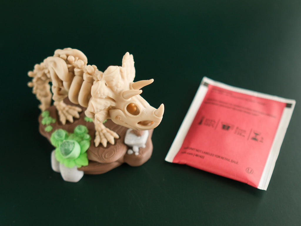 Articulated Mini Skeleton Triceratops 3D Printed Toy Set with Stand and branch treats